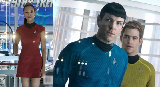 Star Trek: Into Darkness uniforms. Uhura's uniform retains the 1960s silhouette. 